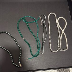 Green and Silver Beaded Necklace Collection